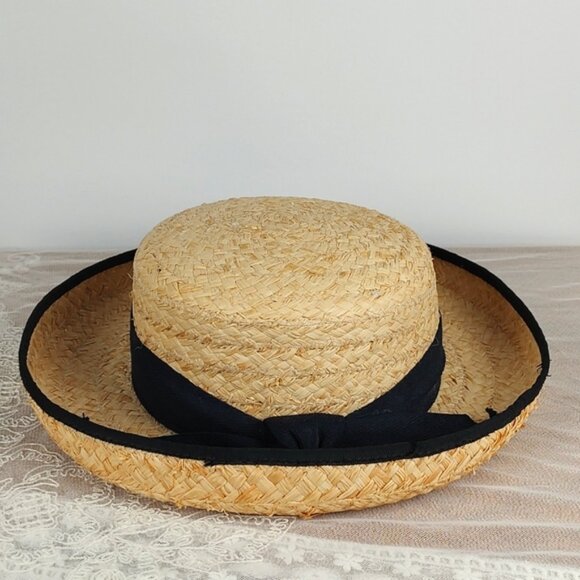 Fiesta Santa Barbara Straw Oversized Wide Brim Black Bow Band Medium 22 1/2" - Picture 3 of 10